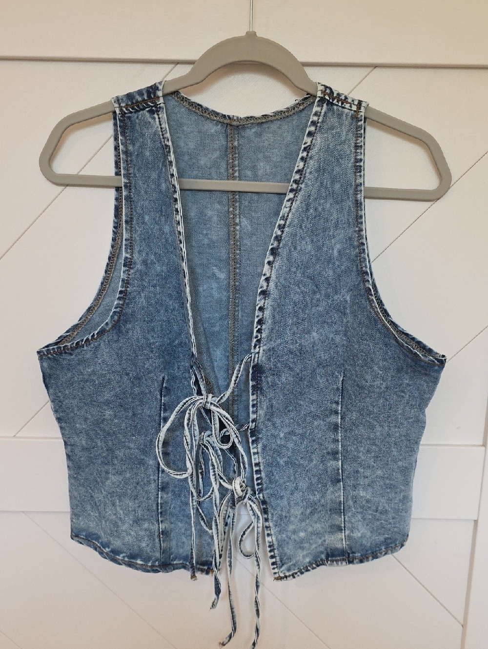 SHEIN Washed Denim Lace-Up Tank Vest - Blue